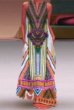 V Neck Sleeveless Boho Vintage Maxi Dress