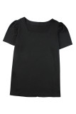 Black Plus Size Square Neck Ruched Shoulder Short Sleeve Top