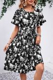 Floral Print Tie Waist Mini Dress