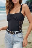 Black Lace Crochet One Piece Bodysuit