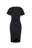 Black V Neck Split Dress