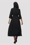 Black V Neck Half Sleeves Split Dress