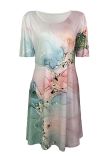 Watercolor Print Short Sleeves Dress