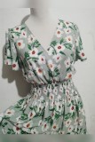 V Neck Short Sleeves Floral Maxi Dress
