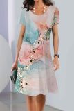 Watercolor Print Short Sleeves Dress