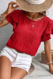 Plain Textured Dual Ruffles Sleeves Blouse