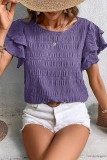 Plain Textured Dual Ruffles Sleeves Blouse