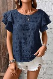 Plain Textured Dual Ruffles Sleeves Blouse