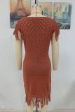 Eyelet Tassel Knitting Dress