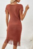 Eyelet Tassel Knitting Dress