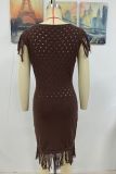 Eyelet Tassel Knitting Dress