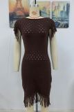 Eyelet Tassel Knitting Dress