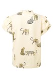 Leopard Pattern Print Split Collar Ruffles Sleeves Blouse
