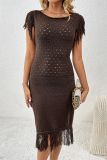 Eyelet Tassel Knitting Dress