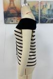 Off Shoulder Stripes Button Up Knitting Top