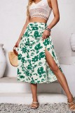 Frilled Waist Side Split Floral Maxi Skirt