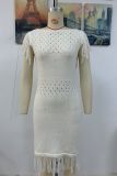 Eyelet Tassel Knitting Dress