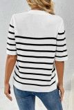 Buttoned Stripe Knit Short Sleeves Sweater