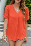 V Neck Smocked Plain Top