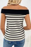 Off Shoulder Stripes Button Up Knitting Top