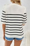 Buttoned Stripe Knit Short Sleeves Sweater