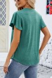 Plain V Neck Ruffle Sleeves Top