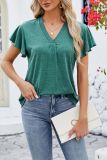 Plain V Neck Ruffle Sleeves Top
