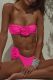 Plain Strapless Rose Decor Bikini Set