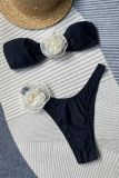 Plain Strapless Rose Decor Bikini Set