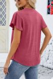 Plain V Neck Ruffle Sleeves Top