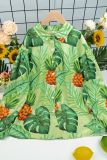 Tropical Flower Print Button Lantern Sleeves Blouse