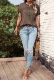 Button Up Plain Short Sleeves Top