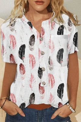 Short Sleeves Printing Henley Top