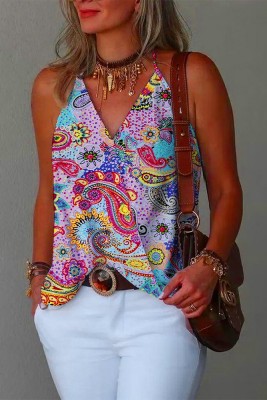 Paisley Printed Wrap V Neck Cami Tank Top