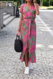 Floral Print Tie Waist Split Dress