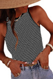Black Striped Print Ribbed Knit Sleeveless Top