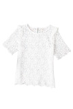 White Elegant Flower Embroidery Hollowed Blouse