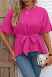 Plain Irregular Length Blouse With Belt