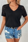 V Neck Lace Sleeves Waffle Top
