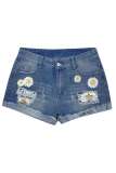 Sunflower Print Ripped Blue Jeans Shorts
