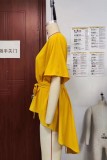Plain Irregular Length Blouse With Belt