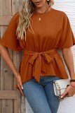 Plain Irregular Length Blouse With Belt
