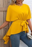 Plain Irregular Length Blouse With Belt