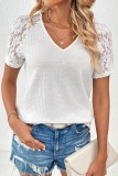 V Neck Lace Sleeves Waffle Top