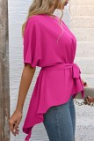 Plain Irregular Length Blouse With Belt