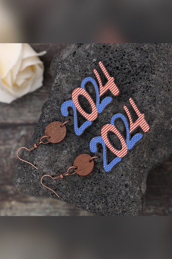 2024 US Flag Wooden Earrings