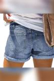 Sunflower Print Ripped Blue Jeans Shorts