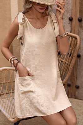 Plain Sleeveless Dress with Pockets