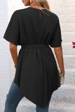 Plain Irregular Length Blouse With Belt
