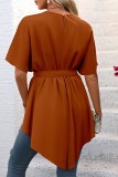 Plain Irregular Length Blouse With Belt
